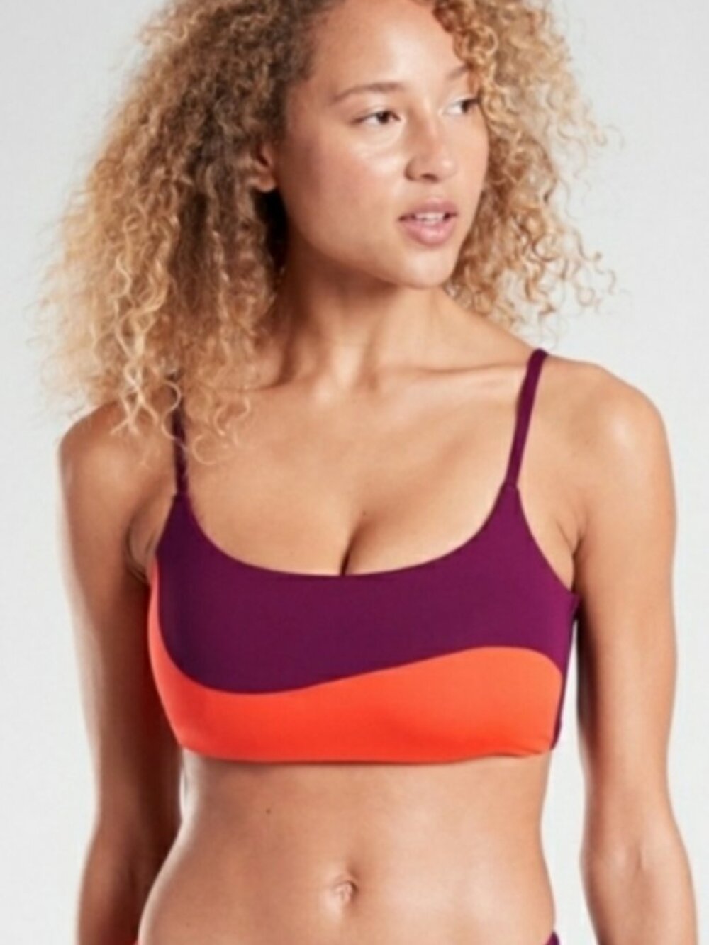 [Athleta] Orange Purple Asymmetrical Colorblock Scoop Neck Bikini Top Size XL